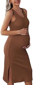 Ekouaer Brown Bodycon Maternity Dress Midi Crewneck Sleeveless Clothes for Pregnant Woman (Brown, S)