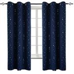 BGment Kids Blackout Curtains for Bedroom - Silver Star Printed Thermal Insulated Room Darkening Grommet Curtains for Living Room, 2 Panels of 42 x 63 Inch, Navy Blue