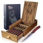 SYOKAMI Steak Knives Set of 6 with Drawer Organizer, 4.8 Inch High Carbon Japanese Style Non Serrated Meat Knife with Wood Handle, Damascus Pattern Full Tang Design, Razor-Sharp Dinner Knives