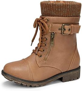 DREAM PAIRS Girl's Mid Calf Combat Ankle Lace up Boots Camel Size 3 Little Kid