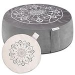 Hihealer Meditation Cushion with Extra Velvet Cover - Large Traditional Tibetan Meditation Yoga Floor Cushion Pillow Zafu Filled by Buckwheat Hulls, Great Gift for Women (Calmly Grey & White)