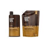 Every Man Jack Amber + Sandalwood Mens Body Wash Refill Starter Pouch - Naturally Derived Ingredients - Paraben Free, Phthalate Free, Dye Free - (1-1065 mL pouch, 1-710 mL bottle)