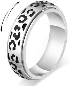 Black Leopard Print Fidget Ring - Cheetah Anxiety Spinner Ring for Women, Discreet Stress Relief Jewelry for Work, Office, Daily Wear, Meetings & Commutes (Silver, 6)