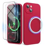 SURPHY Magnetic Case for iPhone 15 Plus Case with Screen Protector, Liquid Silicone Anti-Scratch Compatible with MagSafe Gel Rubber Phone Case for iPhone 15 Plus 6.7 inch, Red