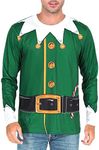 Funny World Men's Christmas T-Shirts Graphic Long Sleeve Holiday Costume, Green Long Sleeve, 3X-Large