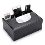BTSKY Multifunctional Tissue Box Cover with Pencil Remote Control Holder - Leather Tissue Cover Case Napkin Holder Desk Storage Box for Home Office and Car, Black