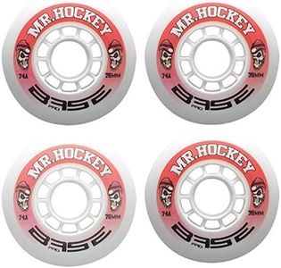 BASE Unisex - Adult Inline Roller Indoor Wheels Mr. Hockey Pro | 74A Hardness | Strong Grip | White | Suitable for All Standard Inline Skate Brands | 80 mm
