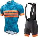 PHTXOLUE Cycling Kits for Men Cycling Jersey Set Uniform Clothes Bike Bicycle Shirt+3D Gel Pad Cushion Bibs Shorts, Blue + Orange + Black, Medium