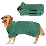 Dog Bathrobe Super Absorbent, Dog Drying Towel with Adjustable Collar and Waist, Microfibre Dog Drying Coat Pet Bath Robe, Dog Towels for Medium Dog (Medium, Green)