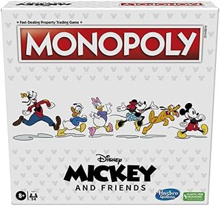 Monopoly: Disney Mickey and Friends Edition Board Game, Ages 8+, for Disney Fans, Mickey and Friends Monopoly Tokens, Exclusive Disney Pins