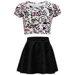 a2z4kids Kids Girls Love Graffiti Crop Top & Black Skater Skirt Set 7 8 9 10 11 12 13 Yr[11-12 Years]