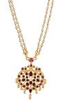 Radha's Creations short double line pearl chain NECKLACE with ruby and emerald pendant one gram gold for women and girls no.970