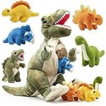 15-inch T-Rex Dinosaur Plush Stuffed Animal with Tummy Carrier Filled with 5 Cute Little Baby Dinosaur Hatchlings Inside its Zippered Tummy - Great Gift for Kids Boys Girls