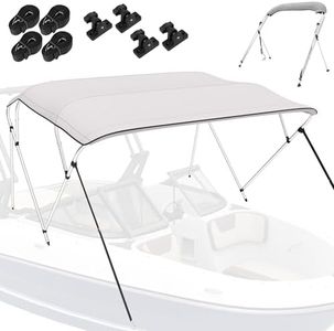 PuroShelt Bimini Tops for Boats, Grey 4 Bow L8' x W91-96 x H54, 900D Polyester Bimini Topy, 2 Rear Support Poles and Storage Boot, 4 Adjustable Nylon Straps