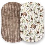 Pobibaby - 2 Pack Premium Bassinet Sheets for Standard Bassinets - Ultra-Soft Cotton Blend, Stylish Woodland Pattern, Safe and Snug for Baby (Wildlife)