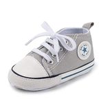 Baby Boys Girls Infant Canvas Sneakers High Top Lace up Newborn First Walkers Cribster Shoe (Grey 6-12 Months)