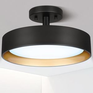 SunRider Semi Flush Mount Ceiling Light 25W, 12 Inch LED Ceiling Light Fixture, 2000LM, 6500K Cool White, Dimmable Lamp for Hallway Bedroom Kitchen