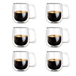 Vicloon Double Walled Glass Mugs, 6 Pack 250ml Borosilicate Glass Cups, for Tea, Coffee, Latte, Cappuccino, Espresso, Beer