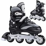 Navaris Adjustable Roller Skates - Inline Skates for Boys and Girls - Tool Kit Replaceable Brake Easy-Fasten - Rollerskates for UK 5.5-8 (EU 39-42) Grey