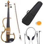 Cecilio L4/4CEVN-L2Y Left-Handed Solid Wood Yellow Maple Metallic Electric Violin with Ebony Fittings in Style 2 (Full Size)
