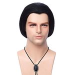 FVCENT Short Straight Black Vincent Vega Wig from Pulp Fiction Wigs with 1 Bolo Tie, Mens Short Black Straight Wig Halloween Costume Fancy Dress Wigs