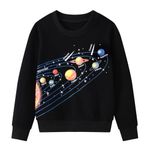 Smazero Boy's Solar System Space Sweatshirts Cotton Long Sleeve Jumper Crew-Neck Pullover Sweat shirt for Kids 3-8 Years Black