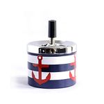 Spinning Ashtray with Lid Push Down Stainless Steel Ash Tray with for Indoor or Outdoor Use Navy Style Blue