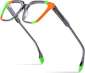 HEPIDEM Multicolor Acetate Glasses Frame Men Vintage Square Eyeglasses Women Optical Spectacles, 9227 Green Orange Grey, 43mm