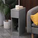 Slim Bedside Table Bedroom Nightstand with Open Shelf & Drawer, Narrow End Table Sofa Side Table for Living Room, Compact Wooden Lamp Table Telephone Table for Home Office, Grey