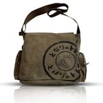 Japanese New Canvas Messenger Bags Cartoon Students Book Crossbody Bags with Mutiple Pockets, Khaki