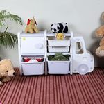 The Tickle Toe Kids Multifunctional Book Toy Organizer Storage Rack Plastic Baskets, 112L x 31.8W x 65.5H cm,White Beige