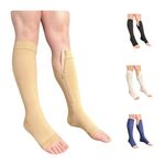 Ziperior Open Toe Inside Leg Calf Zipper 30-40 mmHg Grade 3 Compression Socks, Beige, Small-Medium