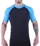 H.MILES Men's Rash Vest Short Sleeve Male Adults Rashguard Swim Base Layer Snorkeling Swimming Surfing Tops Diving Beach T-shirt Black / Blue XXL