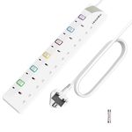 10M Extension Lead with Individual Switches and Indicator Lights, 6 Way Multi Plug Extension Lead 10 Meter Long Extension Cord UK Plug Power Strip 13A 3250W for Home Office