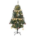 HOMCOM 5ft Pre Lit Artificial Christmas Tree Holiday Décor with 100 Warm White LED Lights and 472 Tips, Banner, Ball, Tag, Tree Decoration, Auto Open