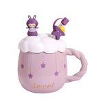 IZZHAAR Kid's Ceramic Stars Printed Mug with Straw and Lid (420 ML) Microwave Safe Mug for Birthday Gifts for Kids, Drinking Cups for Girls and Boys, Perfect for Home and Gifting (Purple)