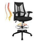 Drafting Chair, Ergonomic High Back Tall Office Chair, Standing Desk Chair Mesh Drafting Stool with Adjustable Foot Ring and Flip-Up Arms(Black)