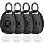 (4 Pack) AirTag Keychain Holder Case | IPX8 Waterproof, Ultra-Compact | Portable Air Tag Holder Cover for Dog Collar, Backpack, Keys, Luggage - Black