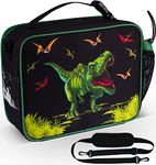 HeavenlyUnicorns Insulated Dinosaur Kids Lunch Bag for Boys & Girls with Bottle Holder, Carry handle & Shoulder Strap, Kids Lunch Box Portable Thermal Tote Cooler Bag for School Picnic Outdoor or Work