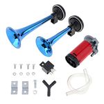 12V 178dB Super Loud Dual Tone Air Horn Set Trumpet Compressor for Motorcycle Car Boat Truck (Blue)