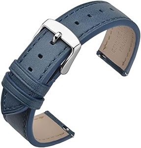 ANNEFIT Watch Band 17mm with Stainless Silver Buckle - Classic Oil Wax Leather Quick Release Watch Strap (Blue)