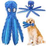 Acehome Squeaky Dog Interactive Play Toy,No Stuffing Octopus Dog Chew Toy with Crinkle Paper for Medium and Large Dog Playing (Blue)