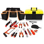 45 Pieces Kids Real Tool Set Construction Tool Set for Kids with Tool Belt,Hand Tools,Safety gogles,Solid Tool Box-Kids Learning Tool Kit for Home DIY and Woodworking, Great Gift Tool kit