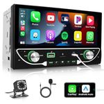 Hikity Double Din Car Stereo CarPlay Android Auto, 6.9 Inch Touch Screen Car Radio with Bluetooth, Mirror link, FM Radio, EQ, Car Screen Player USB/Type-C/AUXInput, Mic, SWC, Backup Camera