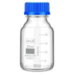 SPYLX Borosilicate Glass reagent bottle 25ml with leak proof Blue Screw Cap pack of 1 for glassware wide mouth chemical bottles for lab, laboratory, kitchen and professional use