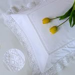 RANZNAZ Set of 2 Lace Embroidery Pillow Cases, 100% Catton Queen Size, White Good Feeling Pillow Covers with Envelpoe Closure, Softer and Breathable Pillow Shams, 20x30 inches
