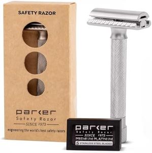 PARKER Safety Razor Men Variant Adjustable Double Edge Safety Razor And 5 Parker Premium Blades-Adjust The Blade Exposure With A Turn Of Dial For Milder Or More Aggressive Shaves (Satin Chrome)