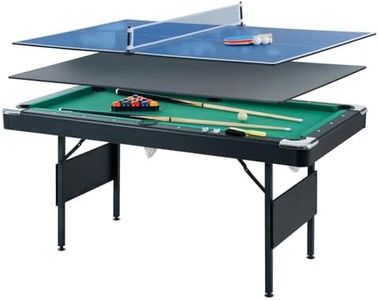 5.5 FT 3-in-1 Portable Pool Table,Stable Pool Table,Mini Billiard Table,Billiard Table,Table Tennis,Dining Table,with Safety Anti Collapse Locks Legs,for Adult/Teenagers/Kids/Fami Green Cloth Black