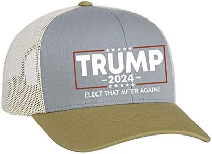 Trenz Shirt Company Political Elect That MF'ER Again Trump 2024 Embroidered Trucker Mesh Snapback Hat Army Black, Blue Smoke/Amber/Beige, One Size