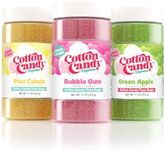 Cotton Candy Express Floss Sugar Variety Pack with 3 - 11oz Plastic Jars of Bubble Gum, Green Apple, Pina Colada Flossing Sugars. Use With Cotton Candy Express Countertop Machine